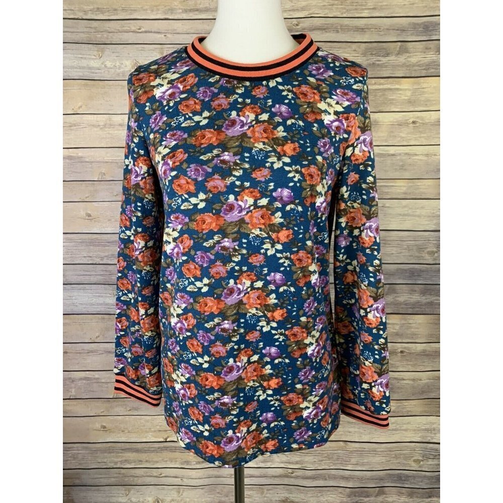 Wonderland By Orange NWT Womens Small Floral Top Long Sleeve Ringer Style Roses